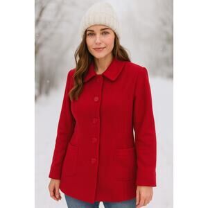 VTG SZ 16 Jonathan Martin Red Wool Blend Pea Coat Runs Small Fits Like 12